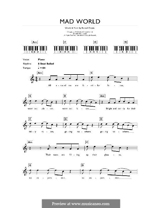 Mad World (Gary Jules & Michael Andrews): Für Keyboard by Roland Orzabal