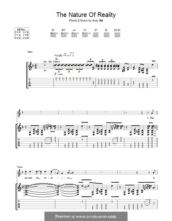 The Nature of Reality (Oasis): Für Gitarre mit Tabulatur by Andy Bell