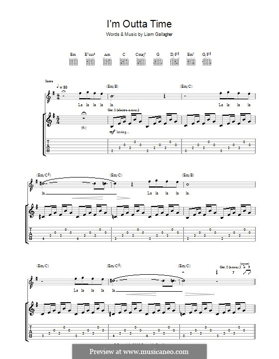 I'm Outta Time (Oasis): Für Gitarre mit Tabulatur by Liam Gallagher
