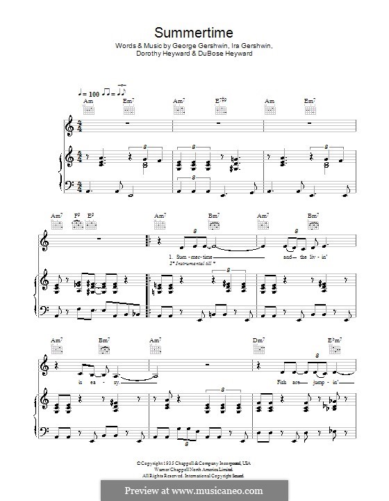 Summertime, vocal version: Für Stimme mit Klavier oder Gitarre (Eva Cassidy) by George Gershwin