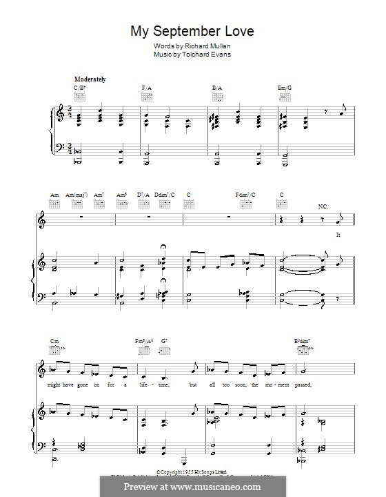 My September Love (David Whitfield): Für Stimme und Klavier (oder Gitarre) by Tolchard Evans