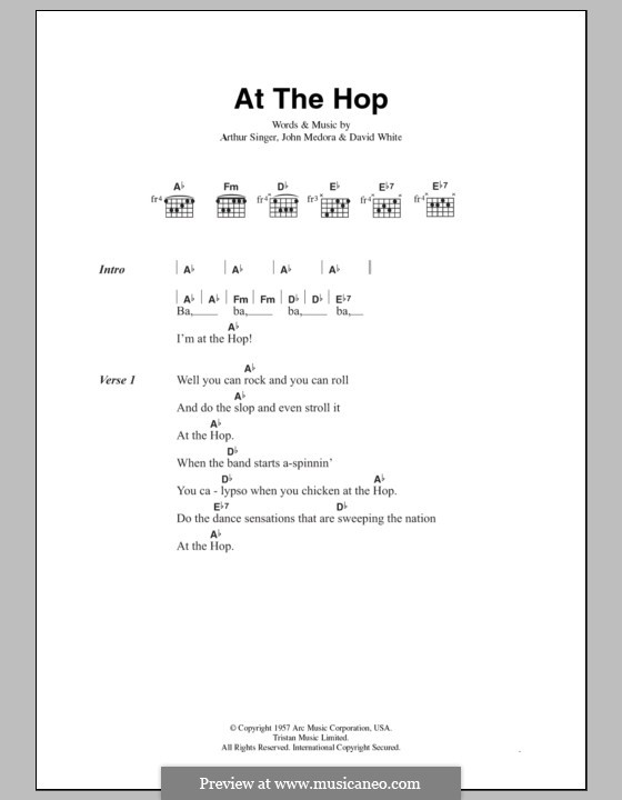 At the Hop (Danny & The Juniors): Text und Akkorde by Arthur Singer, David White, John Medora