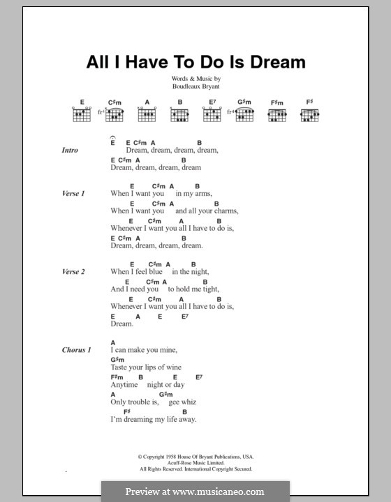 All I Have To Do Is Dream (The Everly Brothers): Text und Akkorde by Boudleaux Bryant