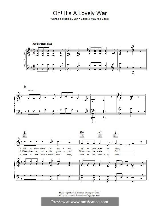 Oh! It's a Lovely War: Für Stimme und Klavier (oder Gitarre) by Maurice Scott, John Long
