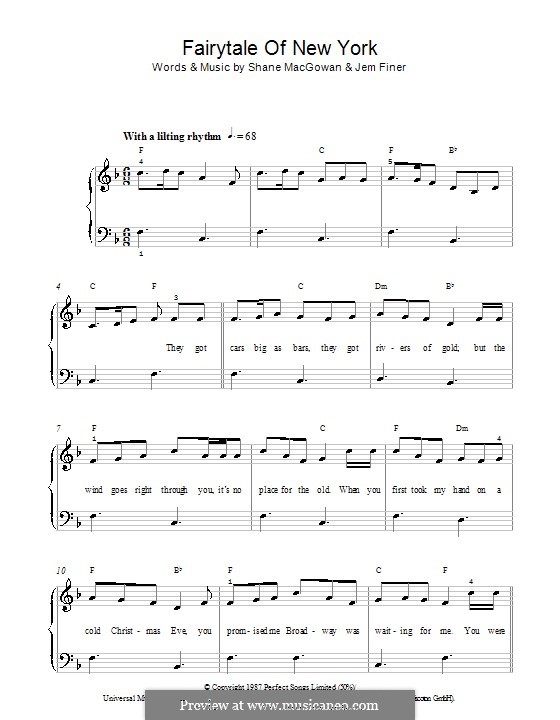 Fairytale of New York (The Pogues & Kirsty MacColl): Für Klavier, leicht by Jem Finer, Shane MacGowan