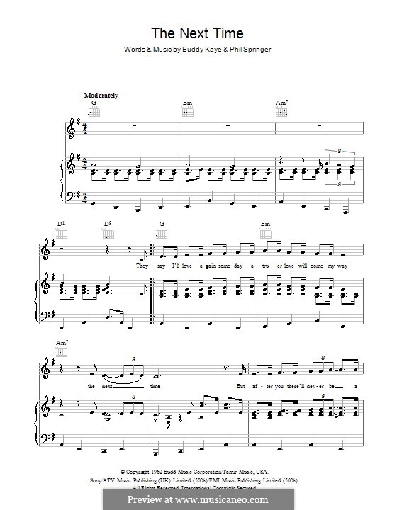 The Next Time (Cliff Richard): Für Stimme und Klavier (oder Gitarre) by Buddy Kaye, Philip Springer