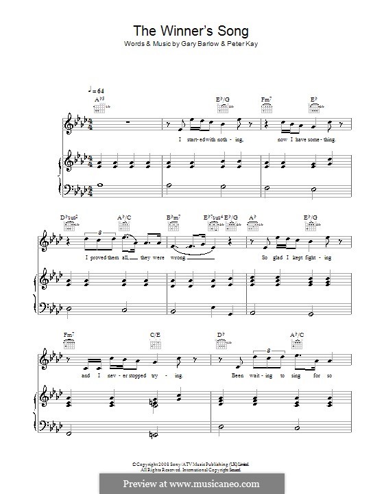 The Winner's Song (Geraldine): Für Stimme und Klavier (oder Gitarre) by Gary Barlow, Peter Kay