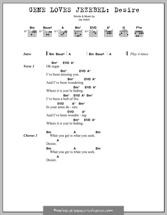 Desire (Gene Loves Jezebel): Text und Akkorde by Jay Aston