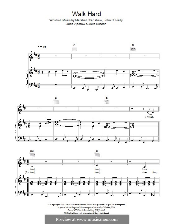 Walk Hard: Für Stimme und Klavier (oder Gitarre) by Jake Kasdan, Judd Apatow, Marshall Crenshaw