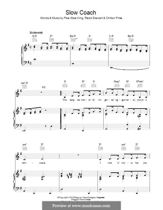 Slow Coach (Pee Wee King): Für Stimme und Klavier (oder Gitarre) by Chilton Price, Redd Stewart
