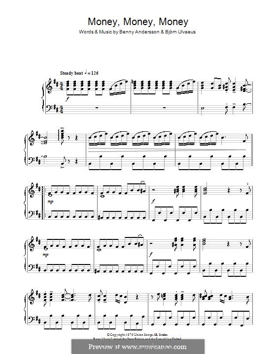 Money, Money, Money (ABBA): Für Klavier by Benny Andersson, Björn Ulvaeus