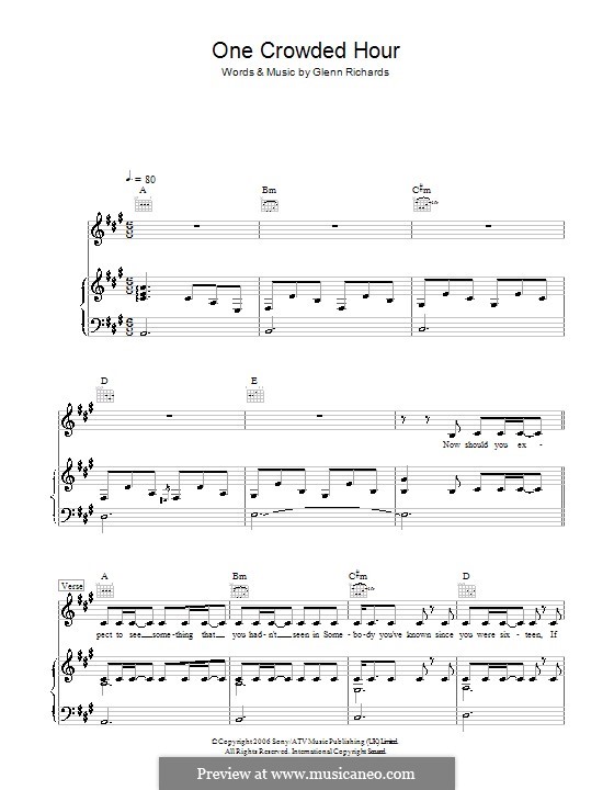 One Crowded Hour (Augie March): Für Stimme und Klavier (oder Gitarre) by Glenn Richards
