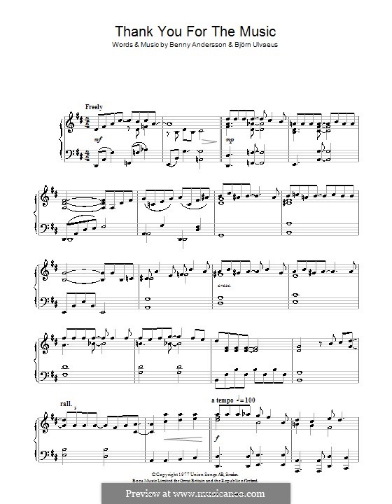 Thank You for the Music (ABBA): Für Klavier by Benny Andersson, Björn Ulvaeus