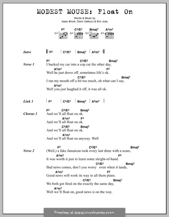 Float on (Modest Mouse): Text und Akkorde by Dann Gallucci, Eric Judy, Isaac Brock