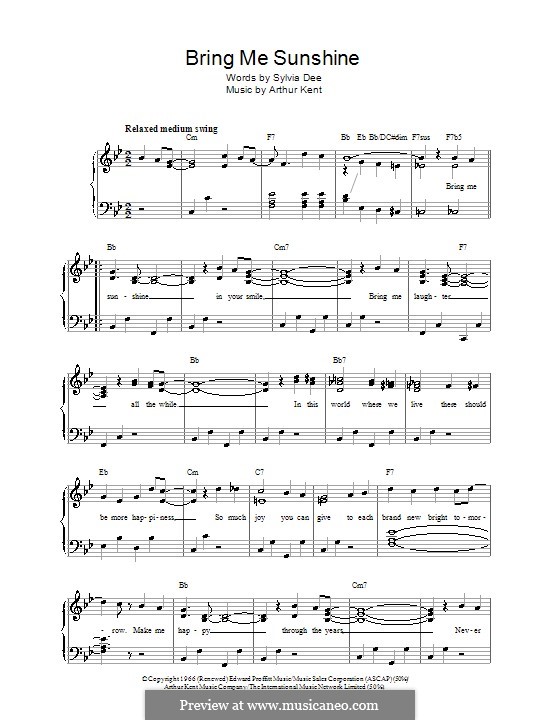 Bring Me Sunshine: Für Stimme und Klavier by Arthur Kent