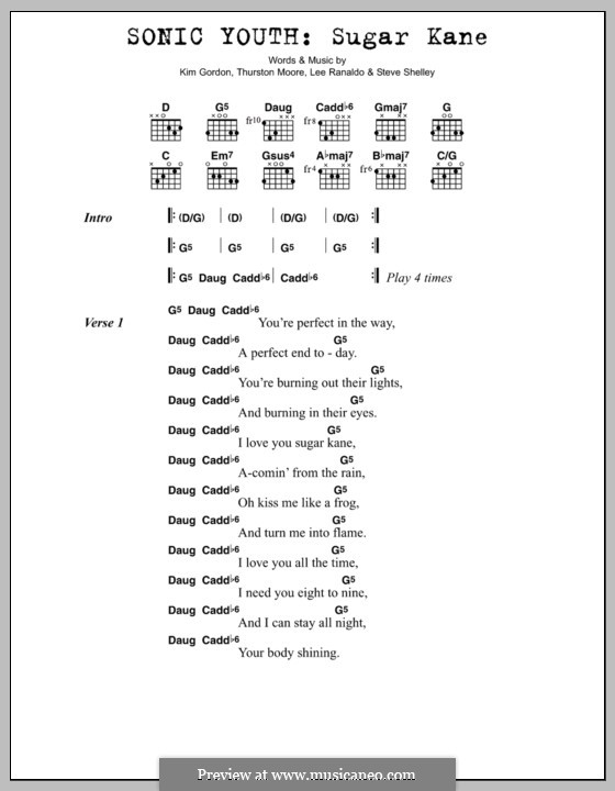 Sugar Kane (Sonic Youth): Text und Akkorde by Kim Gordon, Lee Ranaldo, Steve Shelley, Thurston Moore