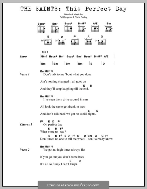 This Perfect Day (The Saints): Text und Akkorde by Chris Bailey, Ed Keupper