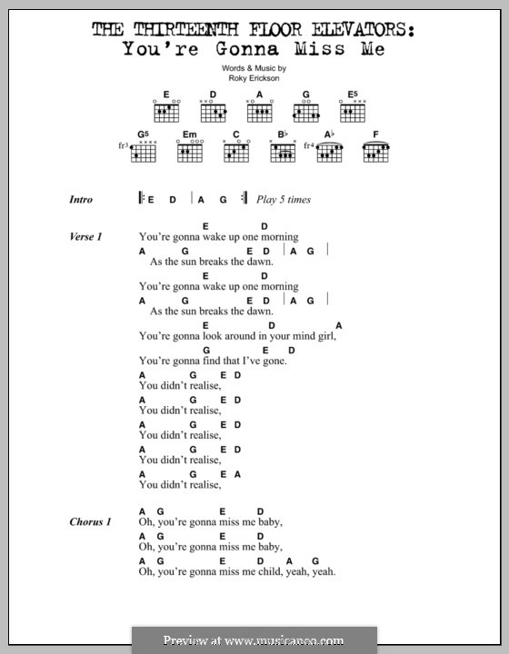 You're Gonna Miss Me (The Thirteenth Floor Elevators): Text und Akkorde by Roky Erickson