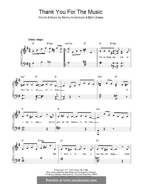 Thank You for the Music (ABBA): Für Stimme und Klavier by Benny Andersson, Björn Ulvaeus