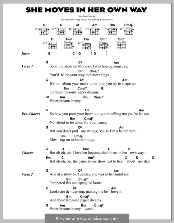 She Moves in Her Own Way (The Kooks): Text und Akkorde by Hugh Harris, Luke Pritchard, Max Rafferty, Paul Garred