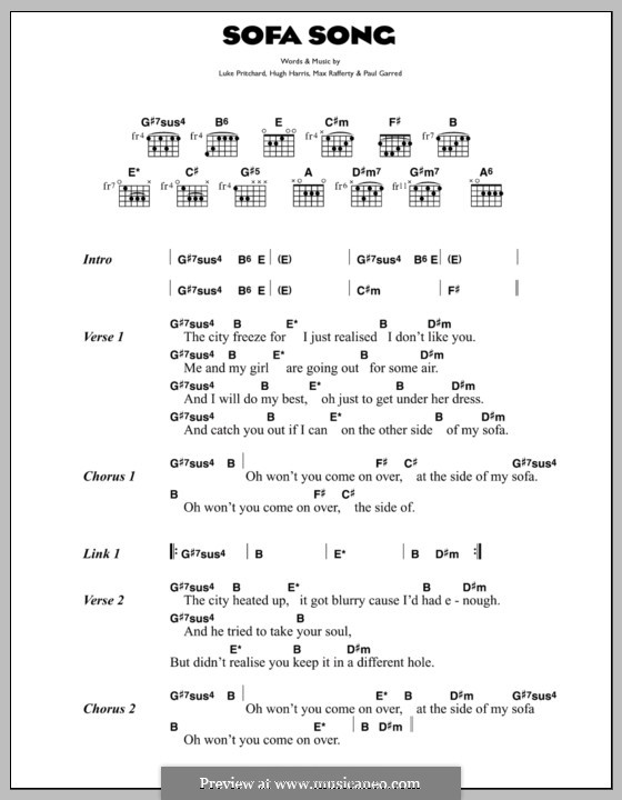 Sofa Song (The Kooks): Text und Akkorde by Hugh Harris, Luke Pritchard, Max Rafferty, Paul Garred