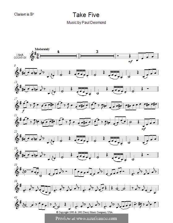 Take Five (Dave Brubeck): Für Klarinette by Paul Desmond