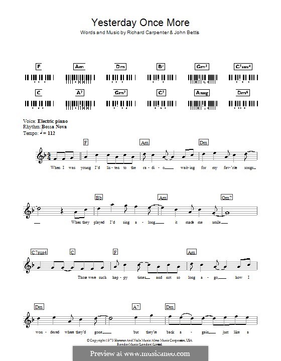 Yesterday Once More (Carpenters): Für Keyboard by John Bettis, Richard Carpenter