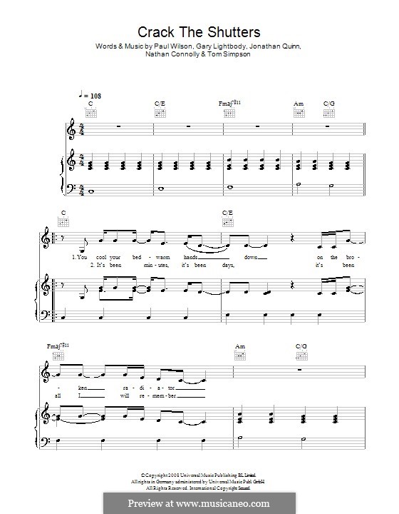 Crack the Shutters (Snow Patrol): Für Stimme und Klavier (oder Gitarre) by Gary Lightbody, Jonathan Quinn, Nathan Connolly, Paul Wilson, Tom Simpson