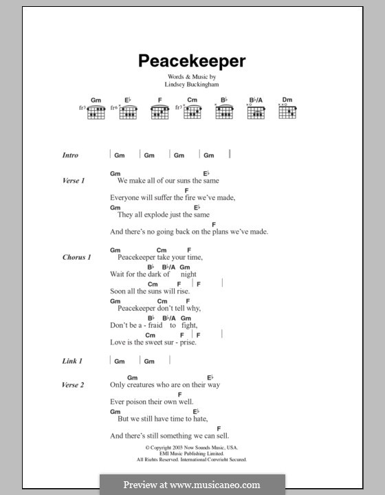 Peacekeeper (Fleetwood Mac): Text und Akkorde by Lindsey Buckingham