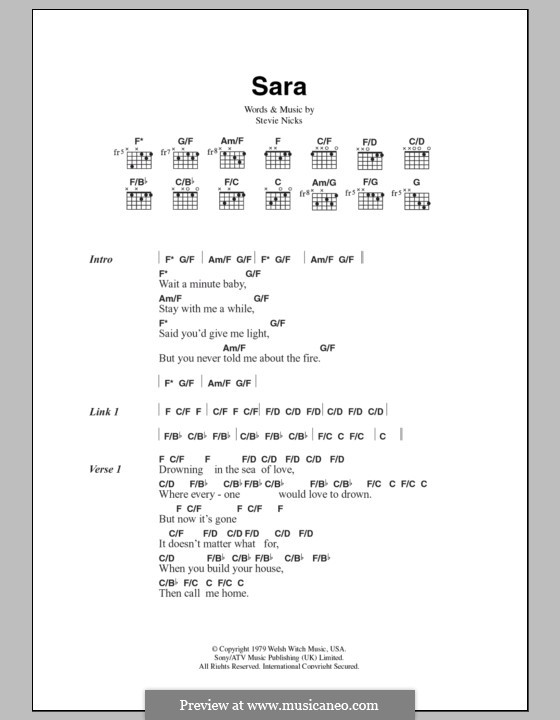 Sara (Fleetwood Mac): Text und Akkorde by Stevie Nicks
