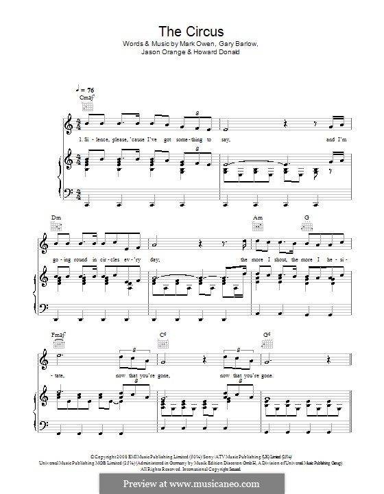 The Circus (Take That): Für Stimme und Klavier (oder Gitarre) by Gary Barlow, Howard Donald, Jason Orange, Mark Owen