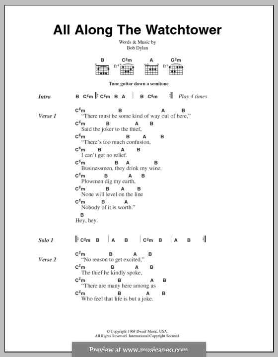All Along the Watchtower: Text und Akkorde by Bob Dylan
