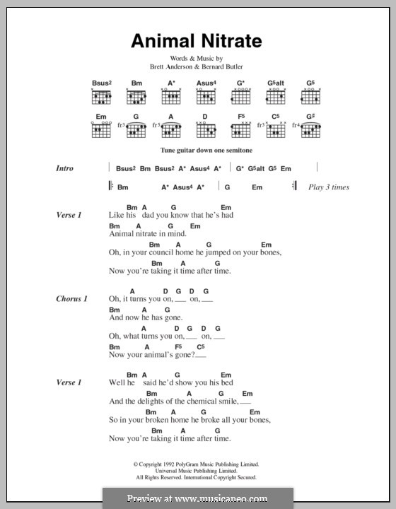 Animal Nitrate (Suede): Texte und Akkorde by Bernard Butler, Brett Anderson