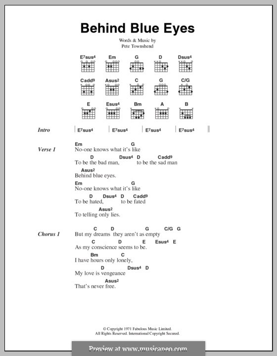 Behind Blue Eyes (Limp Bizkit): Text und Akkorde by Peter Townshend