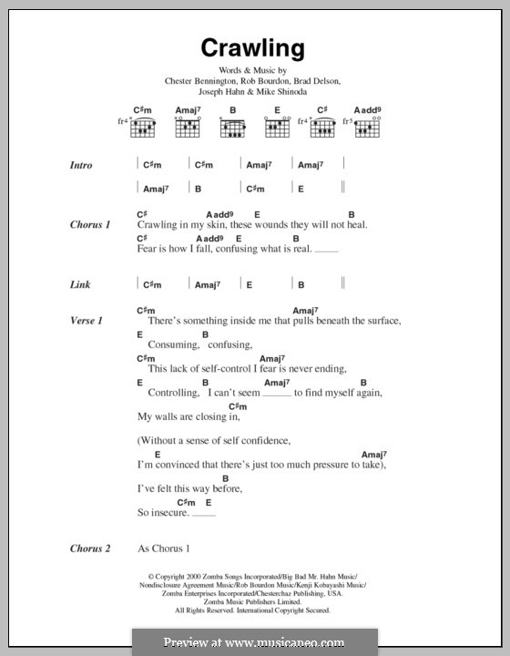 Crawling (Linkin Park): Text und Akkorde by Brad Delson, Charles Bennington, Joseph Hahn, Mike Shinoda, Rob Bourdon