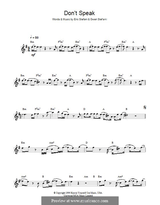 Don't Speak (No Doubt): Für Flöte by Eric Stefani, Gwen Stefani
