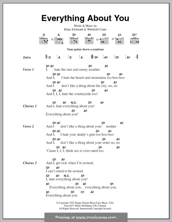 Everything About You (Ugly Kid Joe): Text und Akkorde by Klaus Eichstadt, Whitfield Crane