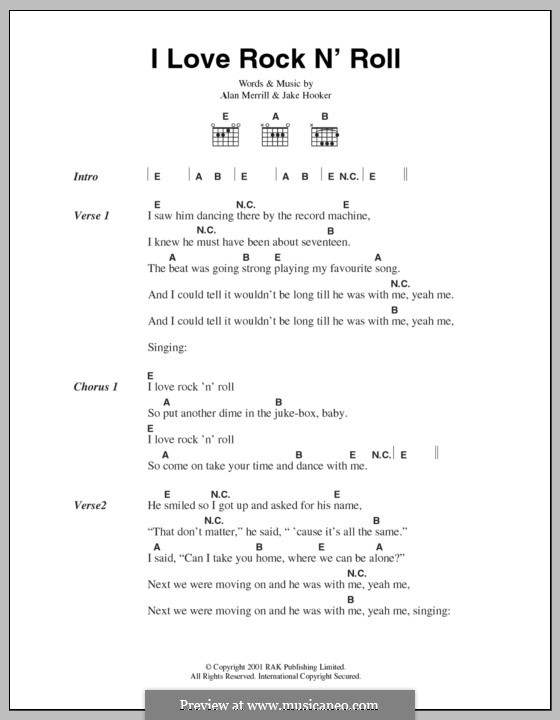 I Love Rock 'n Roll: Text und Akkorde by Alan Merrill, Jake Hooker