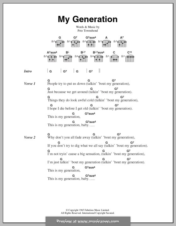 My Generation (The Who): Text und Akkorde by Peter Townshend