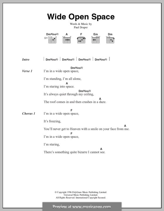 Wide Open Space (Mansun): Text und Akkorde by Paul Draper