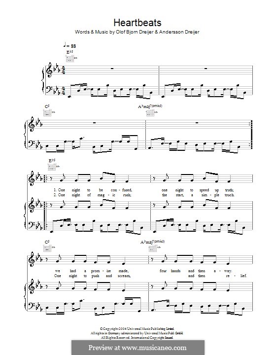 Heartbeats (Jose Gonzalez): Für Stimme und Klavier (oder Gitarre) by Karin Dreijer Andersson, Olof Bjorn Dreijer