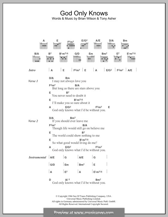 God Only Knows (The Beach Boys): Text und Akkorde by Brian Wilson, Tony Asher