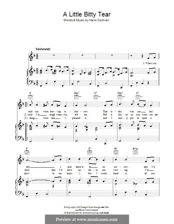A Little Bitty Tear (Burl Ives): Für Stimme und Klavier (oder Gitarre) by Hank Cochran