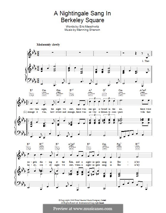 A Nightingale Sang in Berkeley Square: Für Stimme und Klavier (oder Gitarre) by Eric Maschwitz, Manning Sherwin