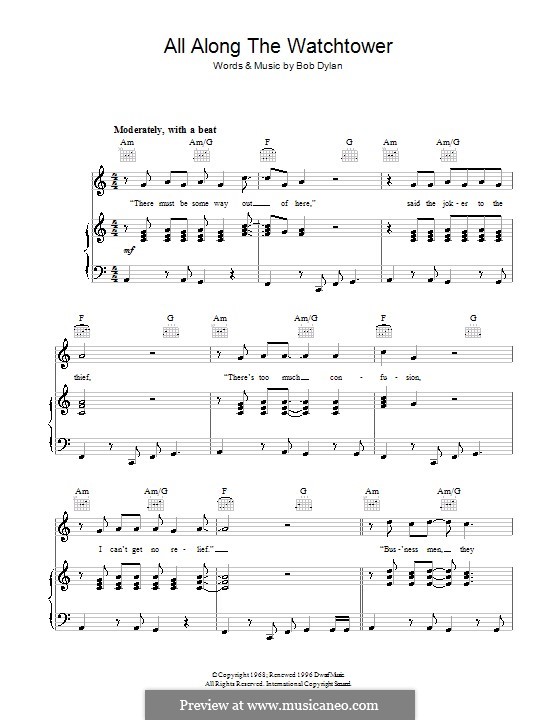 All Along the Watchtower: Für Stimme und Klavier (oder Gitarre) by Bob Dylan
