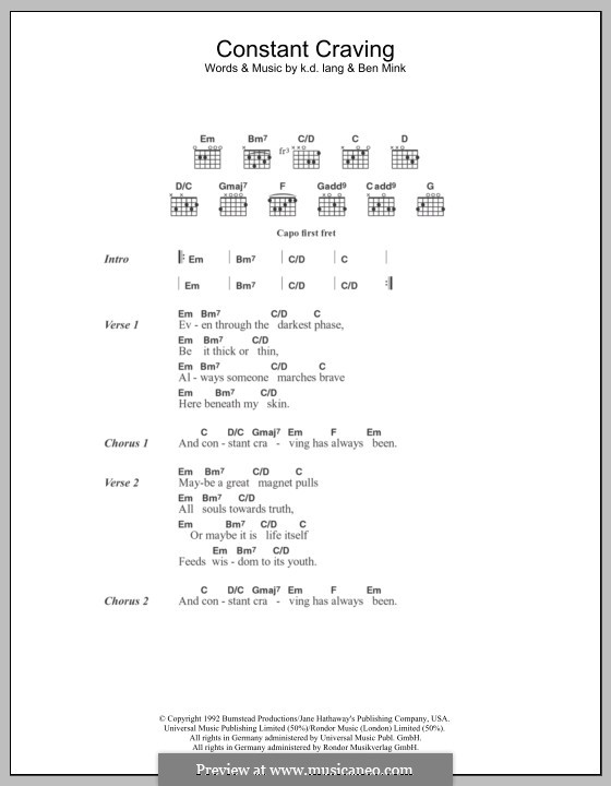 Constant Craving: Text und Akkorde by Ben Mink, k.d. lang