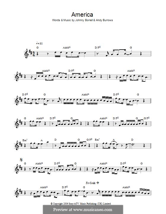 America (Razorlight): Für Flöte by Andy Burrows, Johnny Borrell