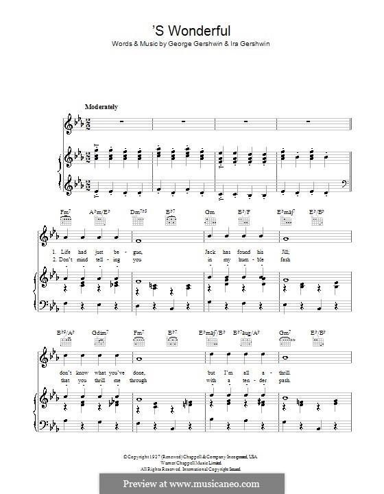 'S Wonderful: Für Stimme und Klavier (oder Gitarre) by George Gershwin
