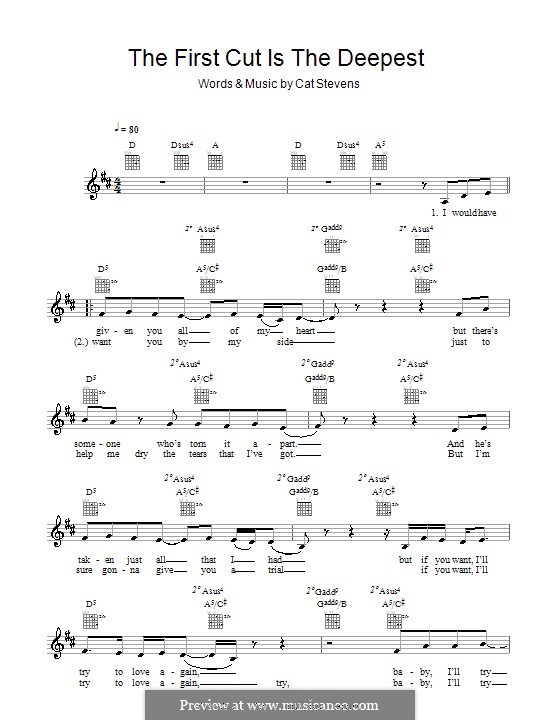 The First Cut Is the Deepest: Melodie, Text und Akkorde by Cat Stevens