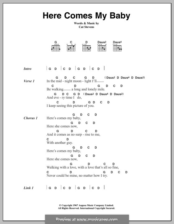 Here Comes My Baby: Text und Akkorde by Cat Stevens